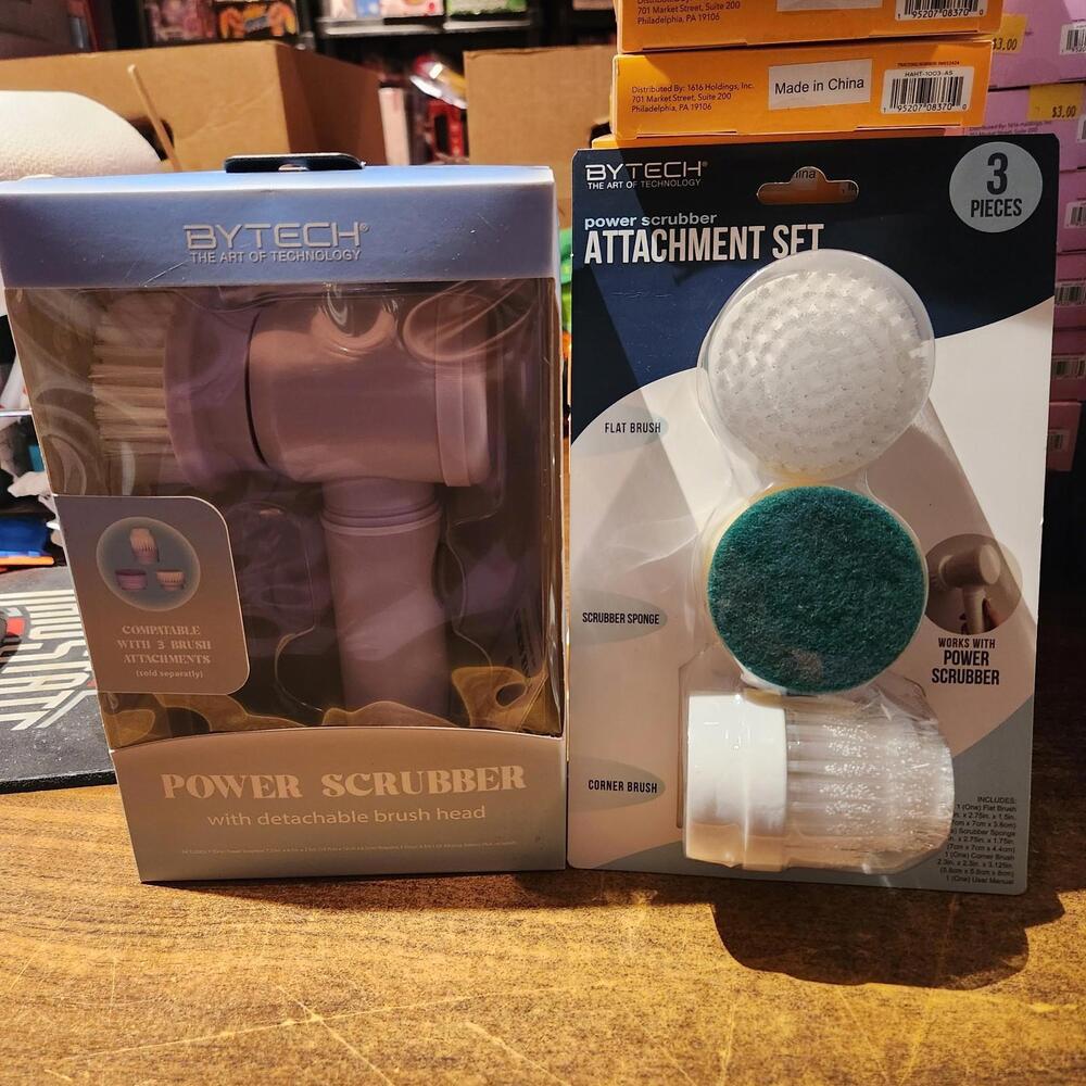 Bytech Power Scrubber with Detachable Brush Head Plus 3 Pack Attachment Pads NEW